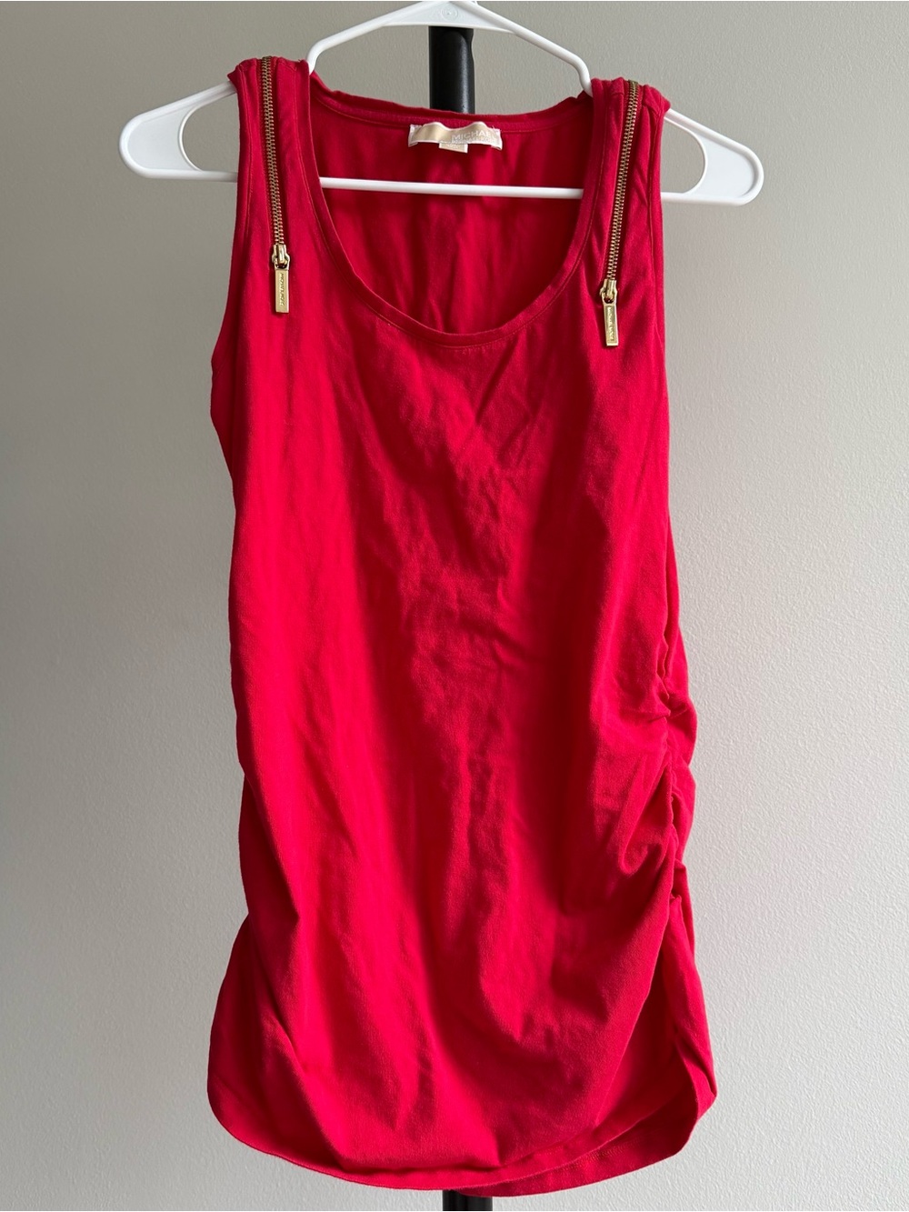Michael Kors Red Sleeveless Tank with Gold Shoulder Zippers